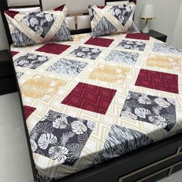 Pure Decor Red Geometric Printed 240 TC Pure Cotton Queen Bedsheet with 2 Pillow Covers-picture-12
