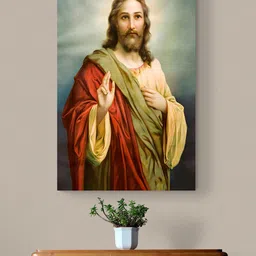 Tushaco Handicrafts Sea Green & Red Jesus Religious Canvas Wall Art-14