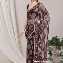 Inddus Embellished Sequinned Net Heavy Work Saree-26