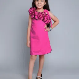 Pink Chick Girls One Shoulder Ruffle Cotton A-Line Dress With Matching Clip-image-82