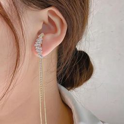 Vembley Korean Long Tassel Crystal Studded Drop Earrings-image-98