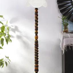 Devansh White & Brown Wooden Floor Lamp With Shade-23