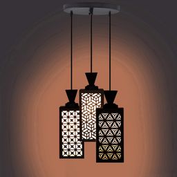 Gojeeva Black & White Textured Wooden Rectangle Shaped Ceiling Lamp-picture-19