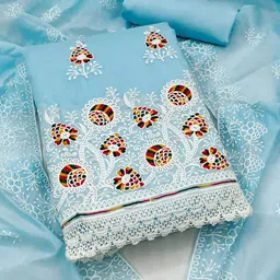 DIVASTRI Floral Embroidered Thread Work Chanderi Cotton Unstitched Dress Material-image-75