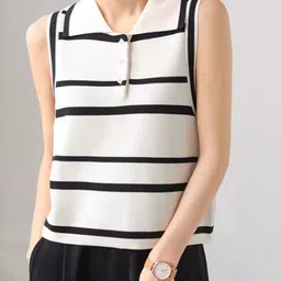 KPOP Women Shirt Collar Striped Top-image-67