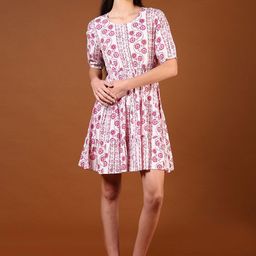 LIMEROAD Floral Printed Round Neck Ethnic Dress-image-99