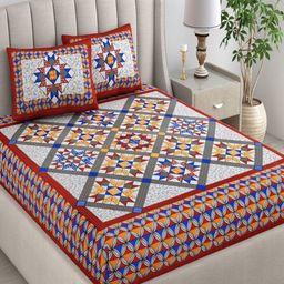 CHICERY Blue & Grey Ethnic Motifs 210 TC King Bedsheet with 2 Pillow Covers-image-41