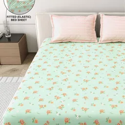 DREAM WEAVERZ Green & Pink Floral 260 TC King Bedsheet with 2 Pillow Covers-image-52