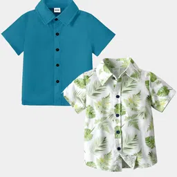 BAESD Boys Pack Of 2 Classic Floral Printed Spread Collar Cotton Casual Shirt-image-64