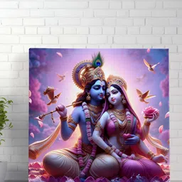 SAF Blue & Pink Radha Krishna Religious Canvas Wall Art-38