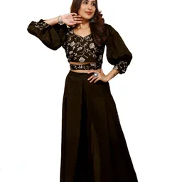 SANCIA Floral Embroidered Sweetheart Neck Top With Palazzo & Dupatta-image-73