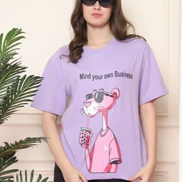 Tromko Women Pink Panther Graphic Printed Round Neck Cotton Oversized T-shirt-image-86