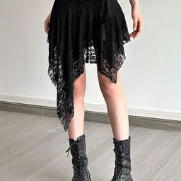LULU & SKY Asymmetrical Low-Wise Lace Skirt-picture-40
