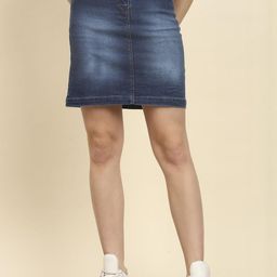 CORSICA Straight Above Knee Length Denim Skirt-image-57