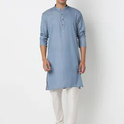 BELLAZO Mandarin Collar Cotton Silk Straight Kurta-image-82