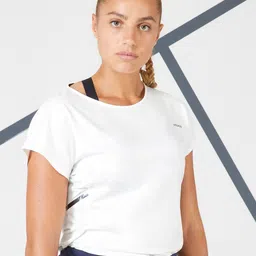 Artengo By Decathlon Women Off White Dry Tennis Short Sleeve T-Shirt-92