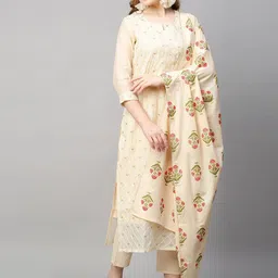 GoSriKi Women Embroidered Regular Thread Work Kurta with Trousers & With Dupatta-1