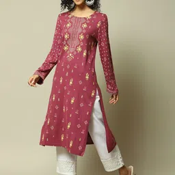 Rangriti Ethnic Motifs Printed Round Neck Straight Kurta-34