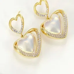 Celestique Dangle Stone Studded Heart Shaped Drop Earrings-39