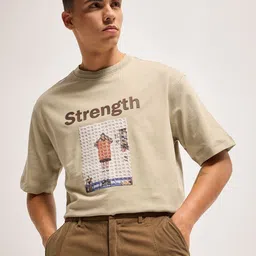 THE BEAR HOUSE Men Graphic Printed Round Neck Cotton Oversized T-shirt-image-44
