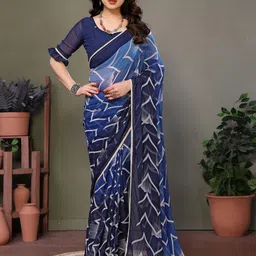 DIVASTRI Geometric Printed Block Print Saree-12