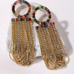 StyleCast Gold-Plated Rhinestone Studded Tasselled Circular Drop Earrings-image-15