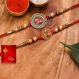 POORAK 4-Pcs Rakhi Chawal Set & Greeting Card Rakhi Gift Set-image-4
