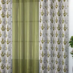Galaxy Home Decor Green & White 3 Pieces Floral Printed Sheer Window Curtain-image-91