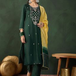 Sangria Embroidered Straight Kurta Set With Dupatta-picture-14