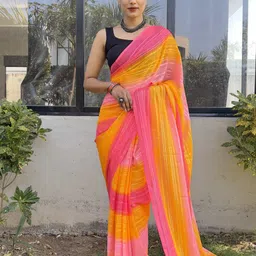 V3 FASHION STUDIO Leheriya Pure Chiffon Ready to Wear Jamdani Saree-image-73