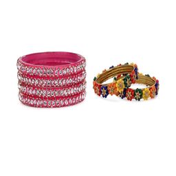 SOMIL Set Of 6 Multicolored Alloy Artificial Stones and Beads Antique Bangles-image-96