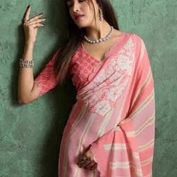 Mitera Striped Printed Beads and Stones Saree-image-92