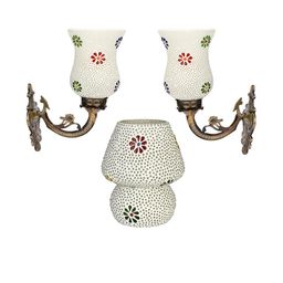 Somil Indore Mosaic Decorative Lamp Combo of Matching Wall Lamp & Table Lamp, Multi Compatible with LED, Size: 14 X 14 X 18 Cm, Pack of 3.-image-33
