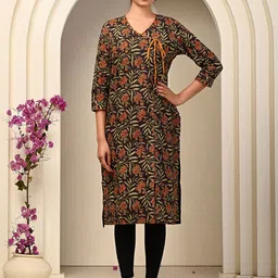KANNAHI Women Floral Printed Thread Work V-Neck Calf Length Straight Kurta-picture-29