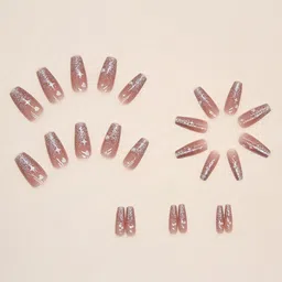 The Pink Truck Set Of 24 Artificial Reusable Nails In Hearts In Clouds Design With Glue-12