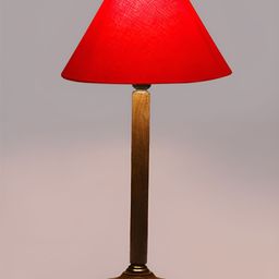 Devansh Red and Brown Wooden Frusturical Shaped Table Lamp-image-1