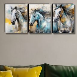 SAF White & Black 3 Pieces Horse Wood Wall Art-picture-47