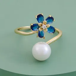 Kushal's Fashion Jewellery Gold-Plated Zircon-Studded & Beaded Finger Ring-image-54