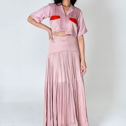 Neora  Shirt Collar Crop Shirt With Skirt Co-Ords-picture-16