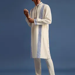 KALKI Fashion Striped Mandarin Collar Kurta With Trousers-picture-10