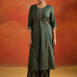 Jaipur Kurti Women Ethnic Motifs Printed Regular Gotta Patti Pure Cotton Kurta with Palazzos-15