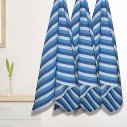 Aura Blue & White 3 Striped Cotton 210 GSM Bath Towel-image-93