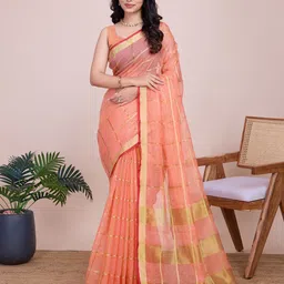 Rangtulika Ethnics Checked Zari Saree-image-94