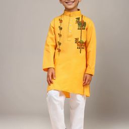 DEVOILER Boys Animal Printed Mandarin Collar Cotton Straight Kurta-17