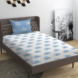 YaAkholic White And Blue Printed Microfiber 210 TC Single Bedsheet Set - 2.23 m x 1.45 m-6