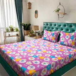 KLOTTHE Purple & White Printed Pure Cotton 400 TC Double Bedsheet Set 2.5 m x 2.25 m-picture-21