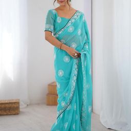 KALINI Blue Pure Georgette Embellished Sarees-picture-53