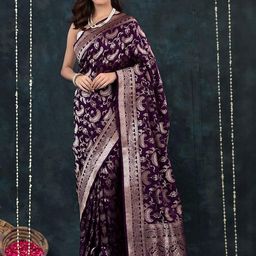 CANBIA Woven Design Zari Silk Blend Banarasi Saree-image-88