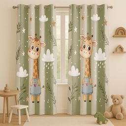 STITCHNEST Kids Green & Grey 2 Pieces Quirky Door Curtains-image-49
