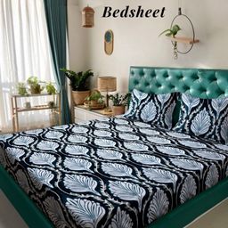 Arrabi Blue & White Floral Printed 210 TC King Bedsheet Set 2.35 m x 2.15 m-image-9